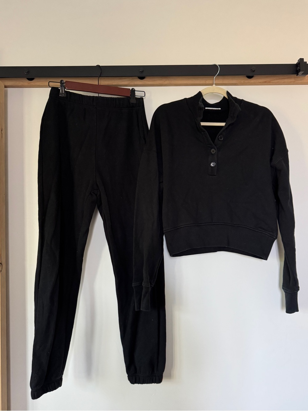 Reformation Black Henley Sweatshirt & Joggers Set